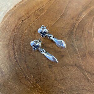 RETIRED James Avery Fleur de Lis Drop Earrings, Sterling Silver